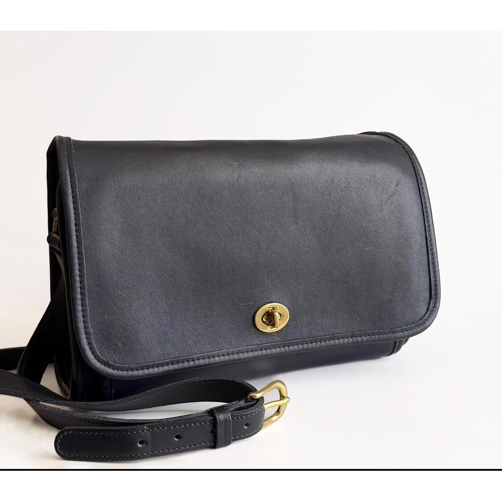 Coach Womens Crossbody Bag Ridgefield Navy Blue Vintage Leather Flap Bag